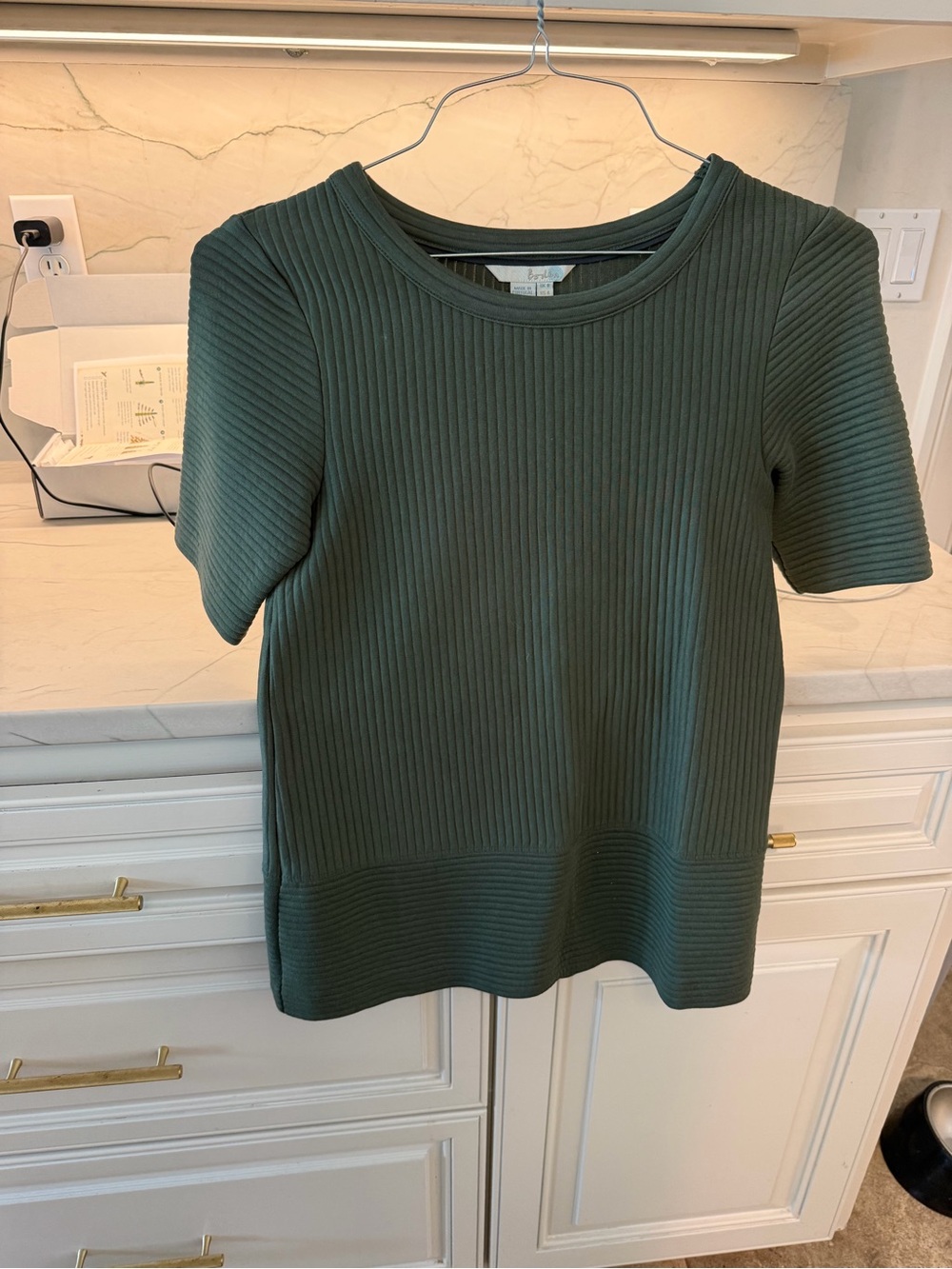 Boden Dark Green Ribbed Short Sleeve Crew Top